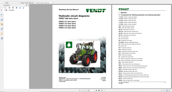 Fendt Tractor 300 Vario Gen4 VIN 351 354 Diagram Operation Manual Workshop Manual EN 10