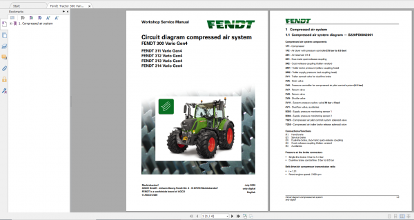 Fendt Tractor 300 Vario Gen4 VIN 351 354 Diagram Operation Manual Workshop Manual EN 11