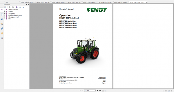 Fendt Tractor 300 Vario Gen4 VIN 351 354 Diagram Operation Manual Workshop Manual EN 4