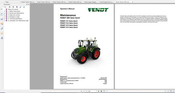 Fendt Tractor 300 Vario Gen4 VIN 351 354 Diagram Operation Manual Workshop Manual EN 5
