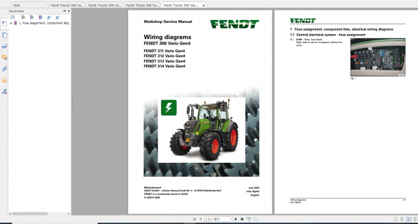 Fendt Tractor 300 Vario Gen4 VIN 351 354 Diagram Operation Manual Workshop Manual EN 8
