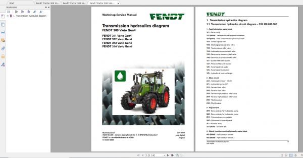 Fendt Tractor 300 Vario Gen4 VIN 351 354 Diagram Operation Manual Workshop Manual EN 9