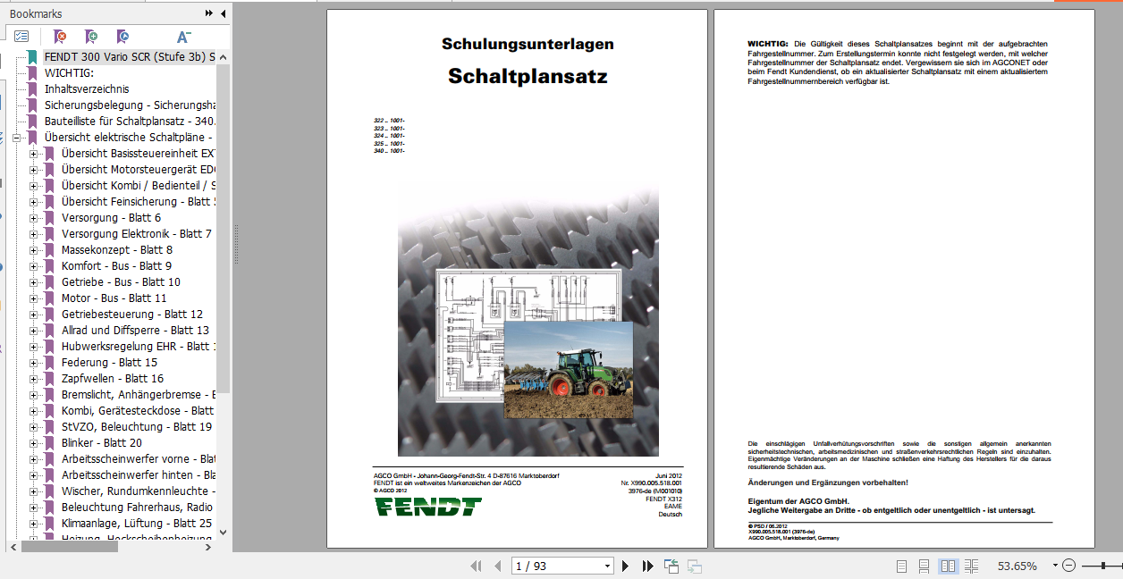 Fendt Tractor 300 Vario S4 322 340 Operator Diagram Workshop Manual German 2