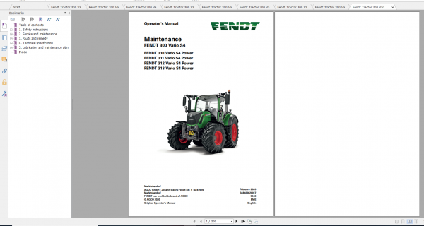 Fendt Tractor 300 Vario S4 VIN 347 350 Diagram Operation Manual Workshop Manual EN 10