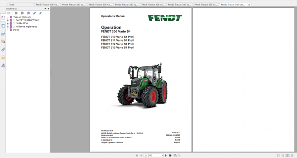 Fendt Tractor 300 Vario S4 VIN 347 350 Diagram Operation Manual Workshop Manual EN 11