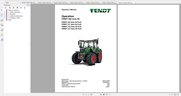 Fendt Tractor 300 Vario S4 VIN 347 350 Diagram Operation Manual Workshop Manual EN 12