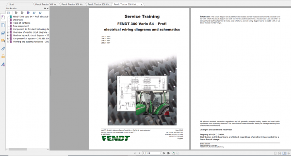 Fendt Tractor 300 Vario S4 VIN 347 350 Diagram Operation Manual Workshop Manual EN 15
