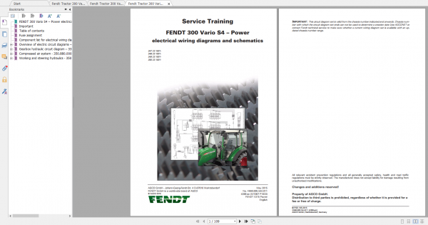 Fendt Tractor 300 Vario S4 VIN 347 350 Diagram Operation Manual Workshop Manual EN 16