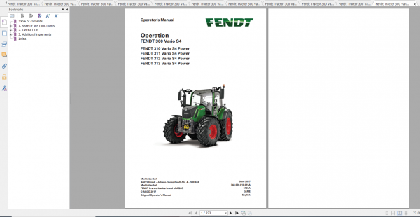 Fendt Tractor 300 Vario S4 VIN 347 350 Diagram Operation Manual Workshop Manual EN 6