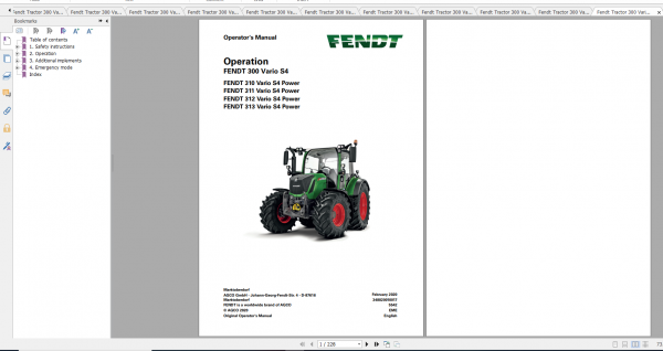 Fendt Tractor 300 Vario S4 VIN 347 350 Diagram Operation Manual Workshop Manual EN 8