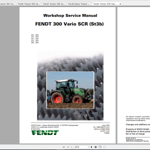 Fendt Tractor 300 Vario Scr 3b VIN 322 340 Diagram Operation Manual Workshop Manual EN 2
