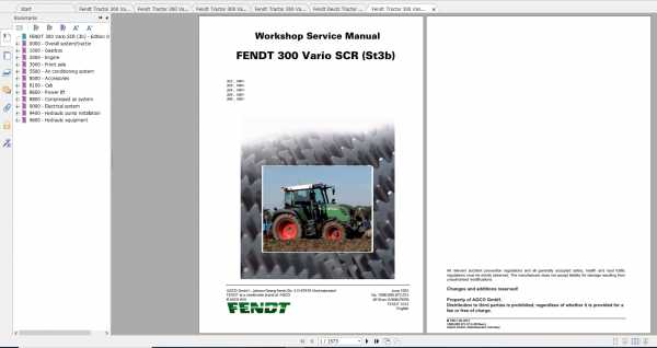 Fendt Tractor 300 Vario Scr 3b VIN 322 340 Diagram Operation Manual Workshop Manual EN 2