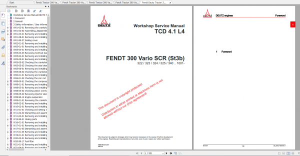 Fendt Tractor 300 Vario Scr 3b VIN 322 340 Diagram Operation Manual Workshop Manual EN 3