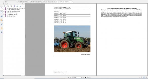 Fendt Tractor 300 Vario Scr 3b VIN 322 340 Diagram Operation Manual Workshop Manual EN 4