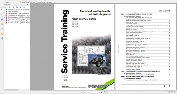Fendt Tractor 300 Vario VIN 336 339 Diagram Operation Manual Workshop Manual EN 10