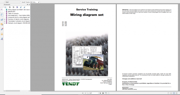 Fendt Tractor 300 Vario VIN 336 339 Diagram Operation Manual Workshop Manual EN 11