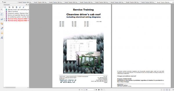 Fendt Tractor 300 Vario VIN 336 339 Diagram Operation Manual Workshop Manual EN 2