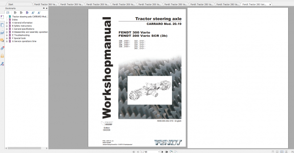 Fendt Tractor 300 Vario VIN 336 339 Diagram Operation Manual Workshop Manual EN 3