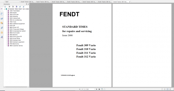 Fendt Tractor 300 Vario VIN 336 339 Diagram Operation Manual Workshop Manual EN 5