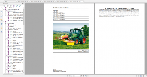 Fendt Tractor 300 Vario VIN 336 339 Diagram Operation Manual Workshop Manual EN 7