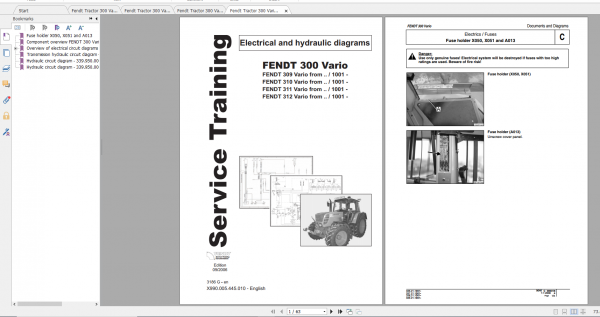 Fendt Tractor 300 Vario VIN 336 339 Diagram Operation Manual Workshop Manual EN 8