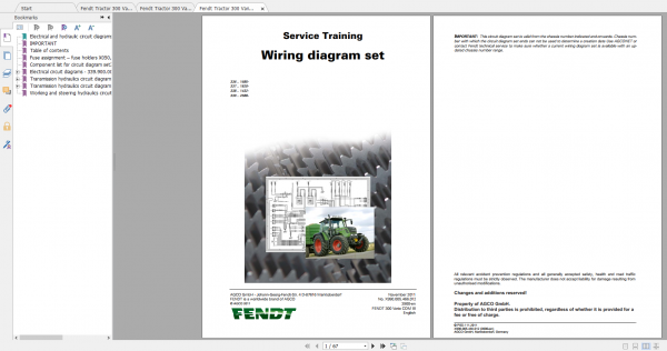 Fendt Tractor 300 Vario VIN 336 339 Diagram Operation Manual Workshop Manual EN 9