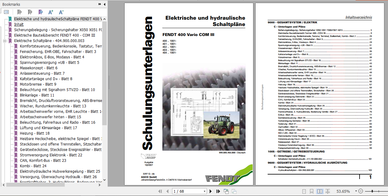 Fendt Tractor 400 Vario Com 3 VIN 400 404 Operator Diagram Workshop Manual German 1