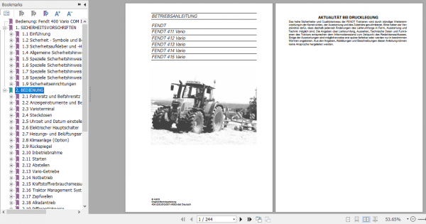 Fendt Tractor 400 Vario Com 3 VIN 400 404 Operator Diagram Workshop Manual German 3