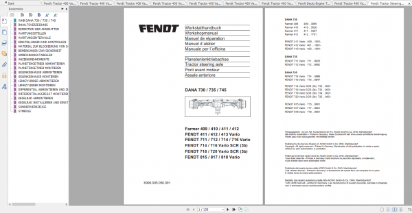 Fendt Tractor 400 Vario Com3 VIN 400 404 Diagram Operation Manual Workshop Manual EN 1