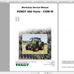 Fendt Tractor 400 Vario Com3 VIN 400 404 Diagram Operation Manual Workshop Manual EN 2