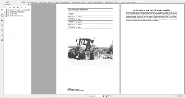 Fendt Tractor 400 Vario Com3 VIN 400 404 Diagram Operation Manual Workshop Manual EN 4
