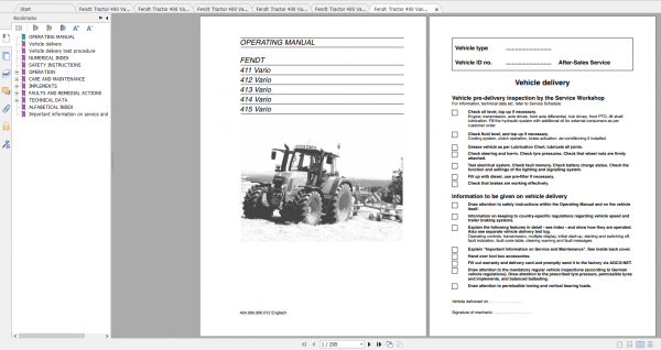 Fendt Tractor 400 Vario Com3 VIN 400 404 Diagram Operation Manual Workshop Manual EN 5