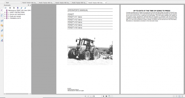Fendt Tractor 400 Vario Com3 VIN 400 404 Diagram Operation Manual Workshop Manual EN 6