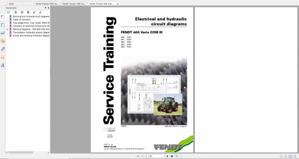 Fendt Tractor 400 Vario Com3 VIN 400 404 Diagram Operation Manual Workshop Manual EN 8