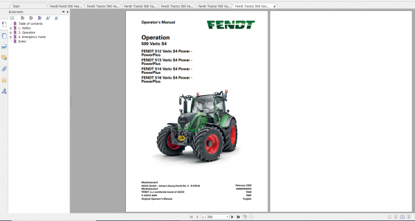 Fendt Tractor 500 Vario S4 VIN 435 438 Diagram Operation Manual Workshop Manual EN 10