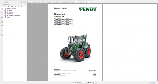 Fendt Tractor 500 Vario S4 VIN 435 438 Diagram Operation Manual Workshop Manual EN 11
