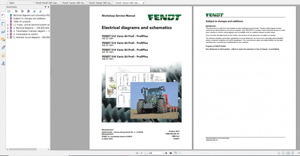 Fendt Tractor 500 Vario S4 VIN 435 438 Diagram Operation Manual Workshop Manual EN 12