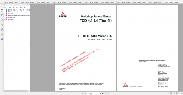 Fendt Tractor 500 Vario S4 VIN 435 438 Diagram Operation Manual Workshop Manual EN 2