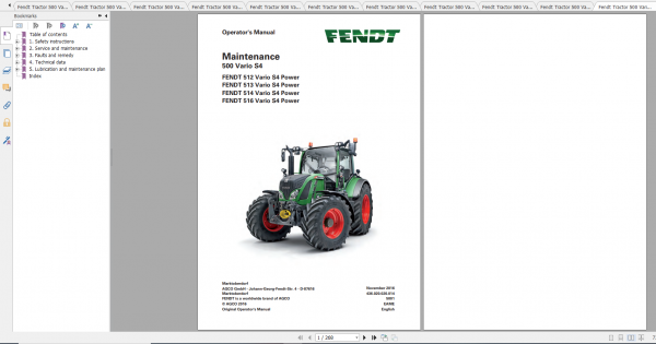 Fendt Tractor 500 Vario S4 VIN 435 438 Diagram Operation Manual Workshop Manual EN 4