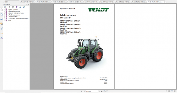 Fendt Tractor 500 Vario S4 VIN 435 438 Diagram Operation Manual Workshop Manual EN 7