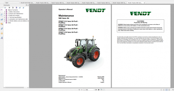 Fendt Tractor 500 Vario S4 VIN 435 438 Diagram Operation Manual Workshop Manual EN 8