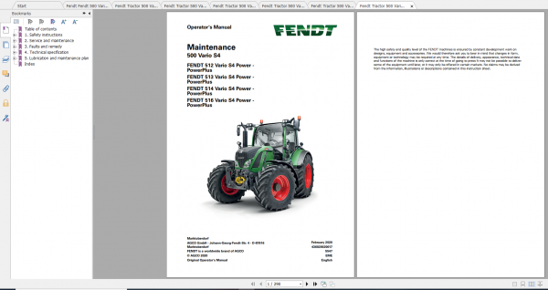 Fendt Tractor 500 Vario S4 VIN 435 438 Diagram Operation Manual Workshop Manual EN 9