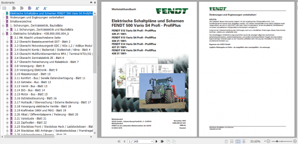 Fendt Tractor 500 Vario S4 VIN 435 438 Operator Diagrams Workshop Manual German 1