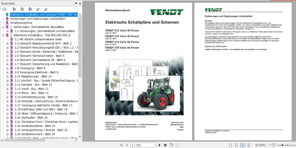 Fendt Tractor 500 Vario S4 VIN 435 438 Operator Diagrams Workshop Manual German 2