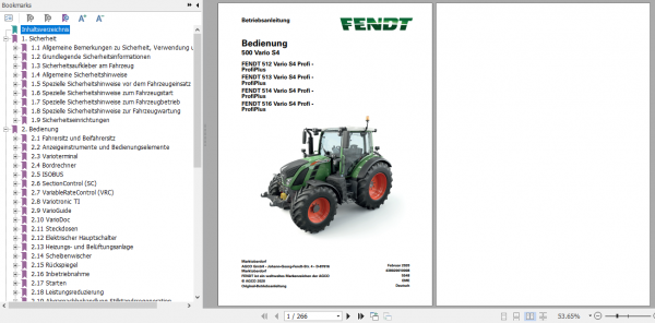 Fendt Tractor 500 Vario S4 VIN 435 438 Operator Diagrams Workshop Manual German 3