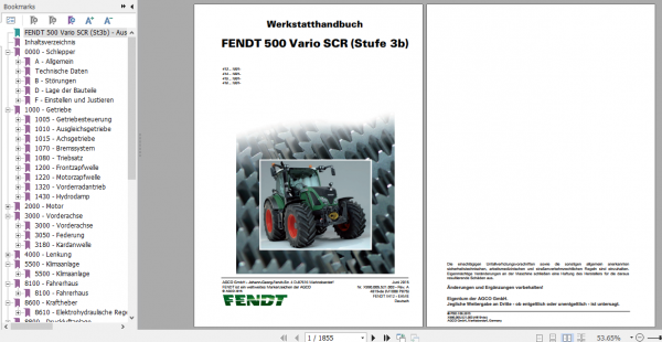 Fendt Tractor 500 Vario SCR 3b VIN 413 416 Operator Diagrams Workshop Manual German 2