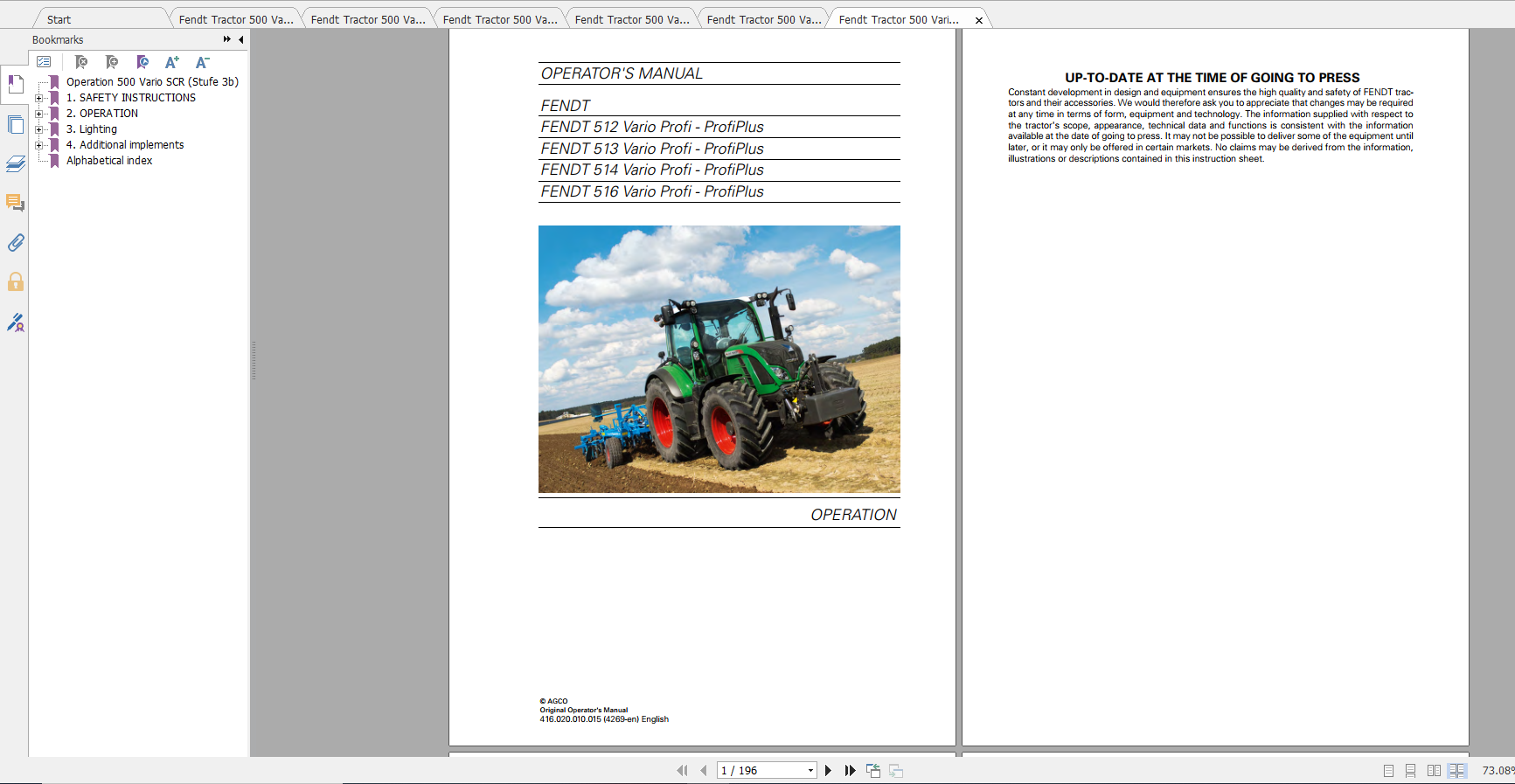 Fendt Tractor 500 Vario Scr 3b VIN 413 416 Diagram Workshop Manual EN 1