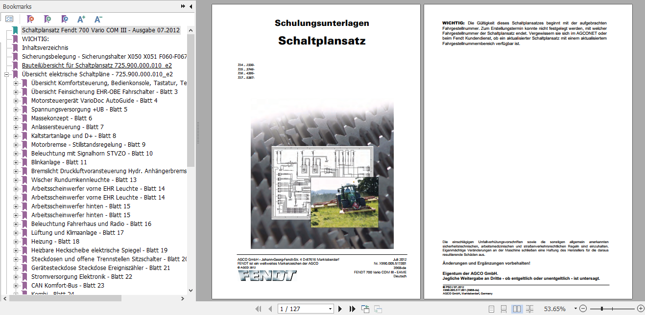 Fendt Tractor 700 Vario Com3 724 727 Operator Diagrams Workshop Manual German 1