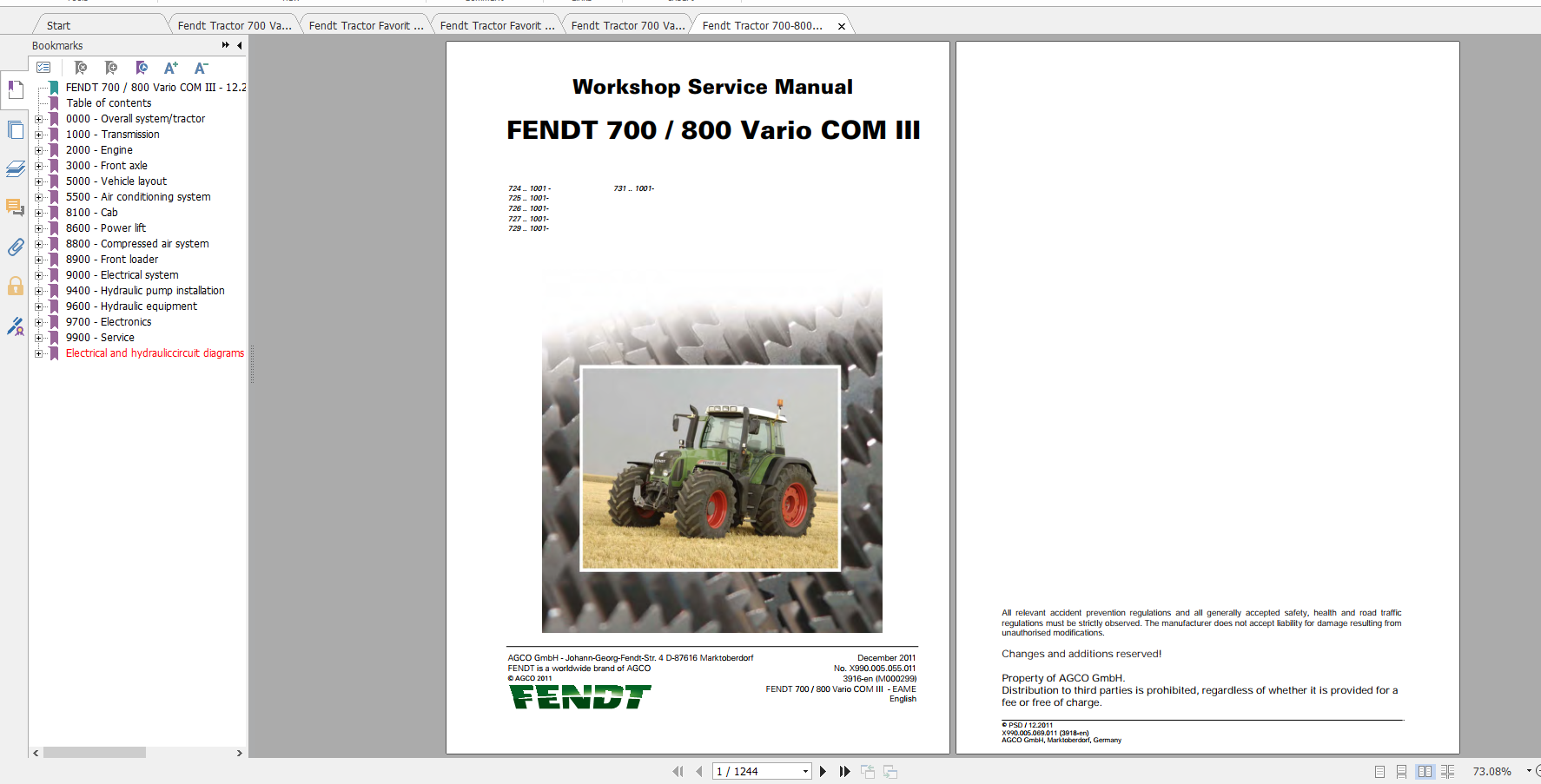 Fendt Tractor 700 Vario Com3 VIN 724 727 Diagram Operation Manual Workshop Manual EN 1