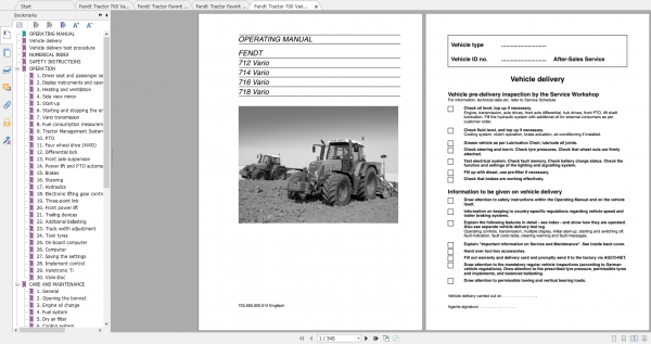 Fendt Tractor 700 Vario Com3 VIN 724 727 Diagram Operation Manual Workshop Manual EN 2